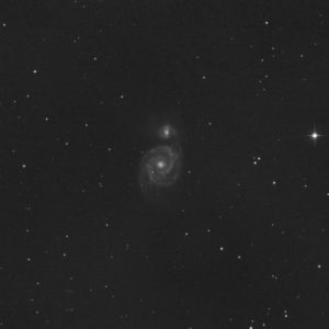 <b>Galaxie : </bDu Tourbillon M51<b> Constellation : </b>Chiens de Chasse<br><b>Monture : </b>Monture maison avec Goto OnStep.   <b>Télescope : </b>Sky-Watcher 150-PDS F5.    <b>Camera : </b>ZWO 183MM.   